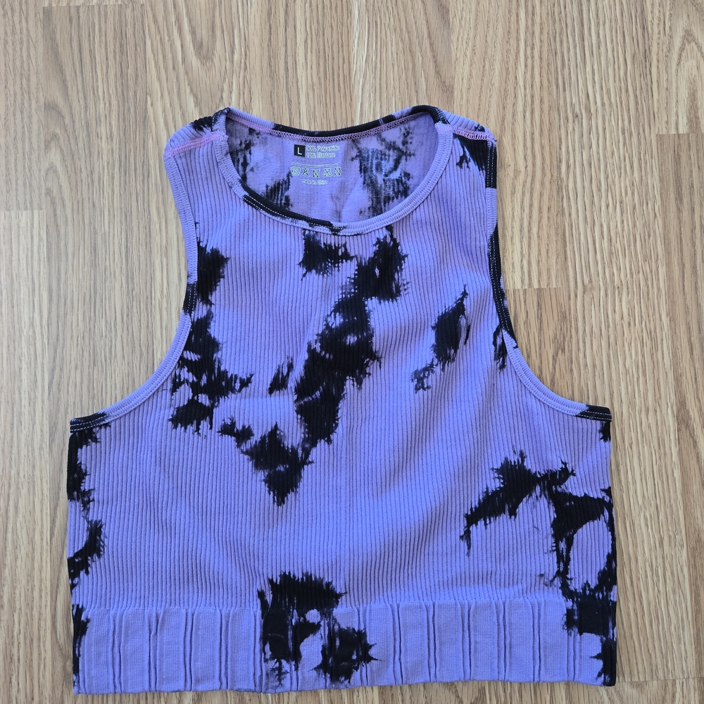 Purple and Black Tie Dye Cropped Tank Top